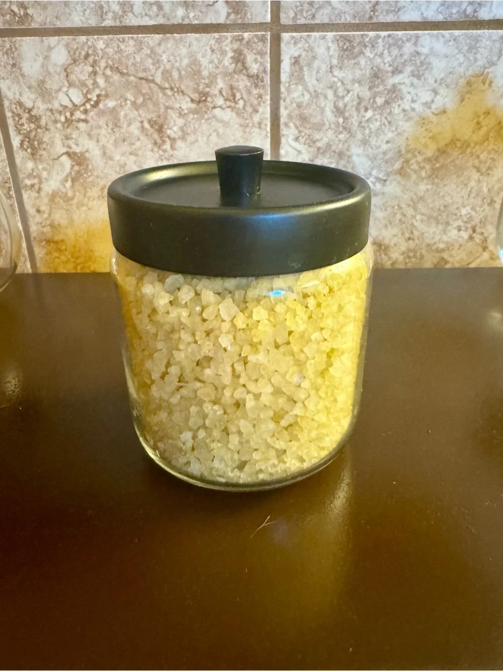 Set Of 3 Oil Rubbed Bronze glass jars (bath salts not included)